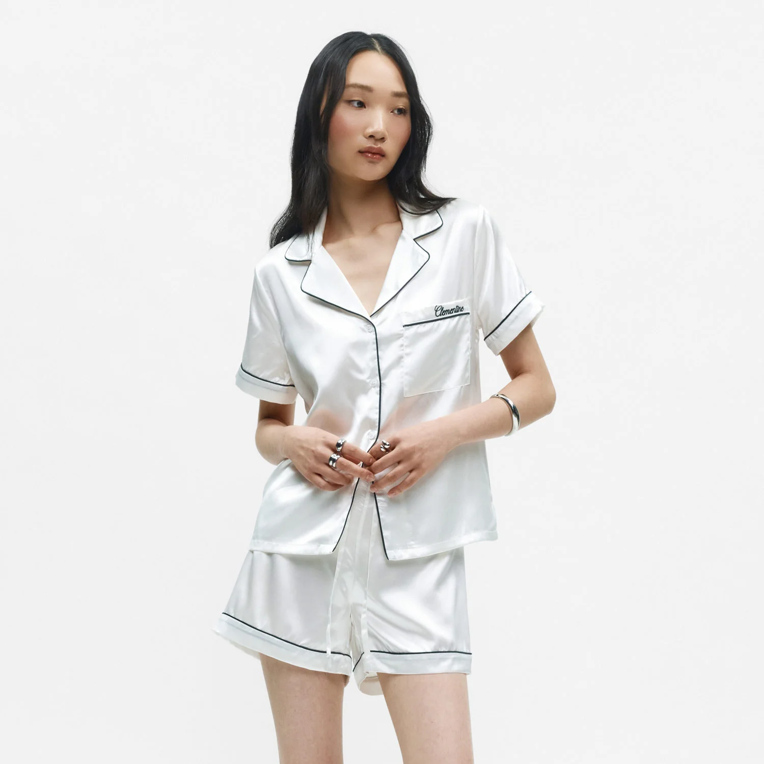 Organic Silk Embroidered Pajama Set - Image 3