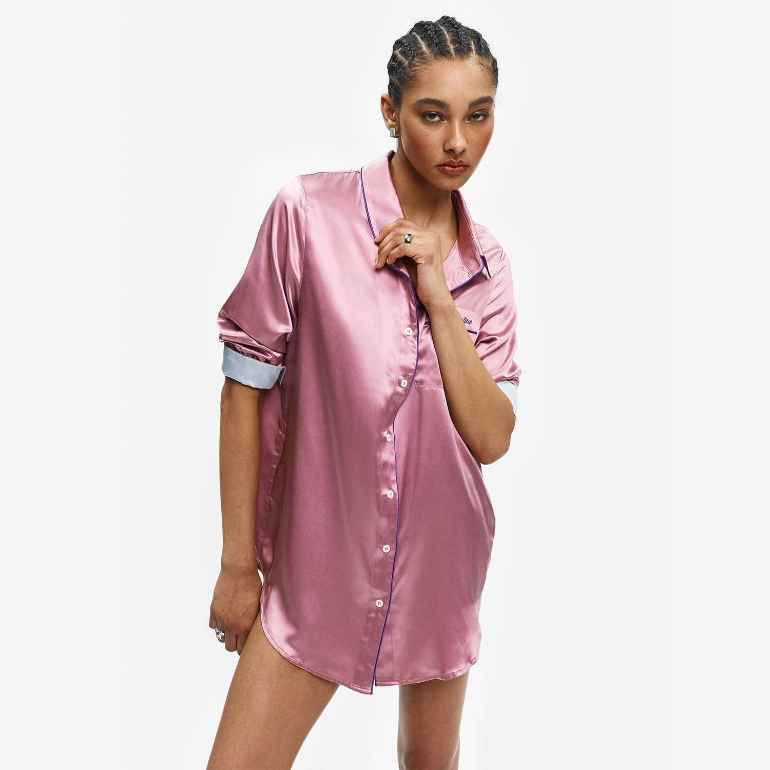 Organic Silk Long Pajama Shirt - Image 36