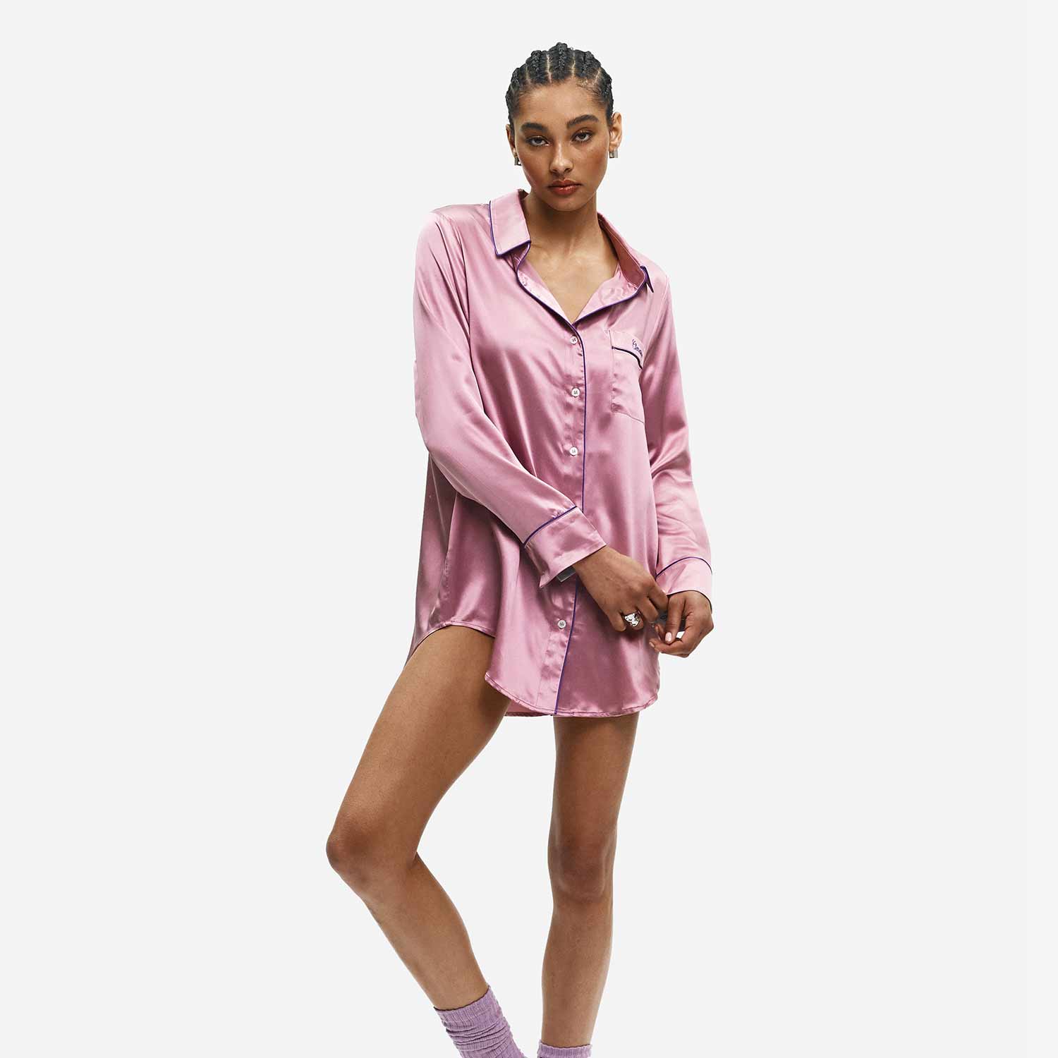 Organic Silk Long Pajama Shirt - Image 41