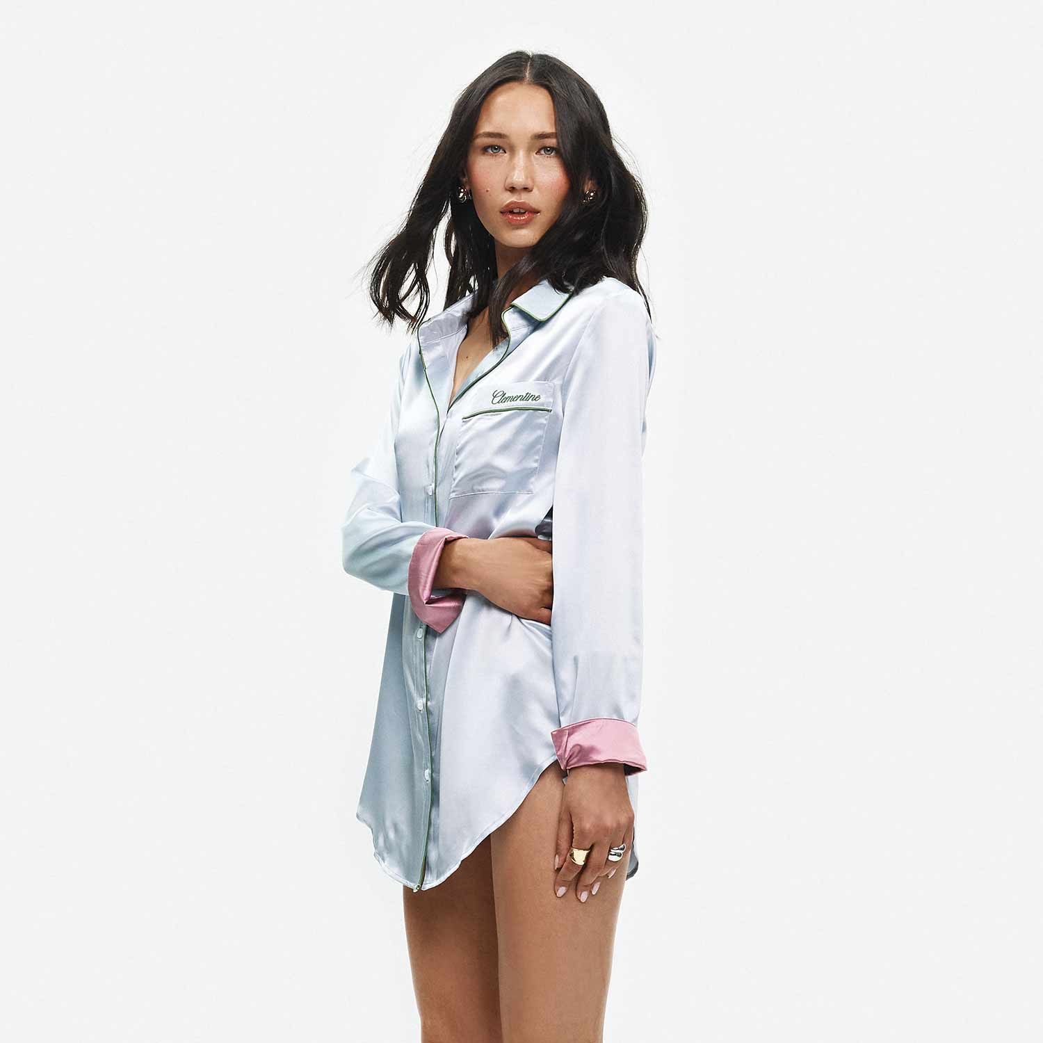 Organic Silk Long Pajama Shirt - Image 43
