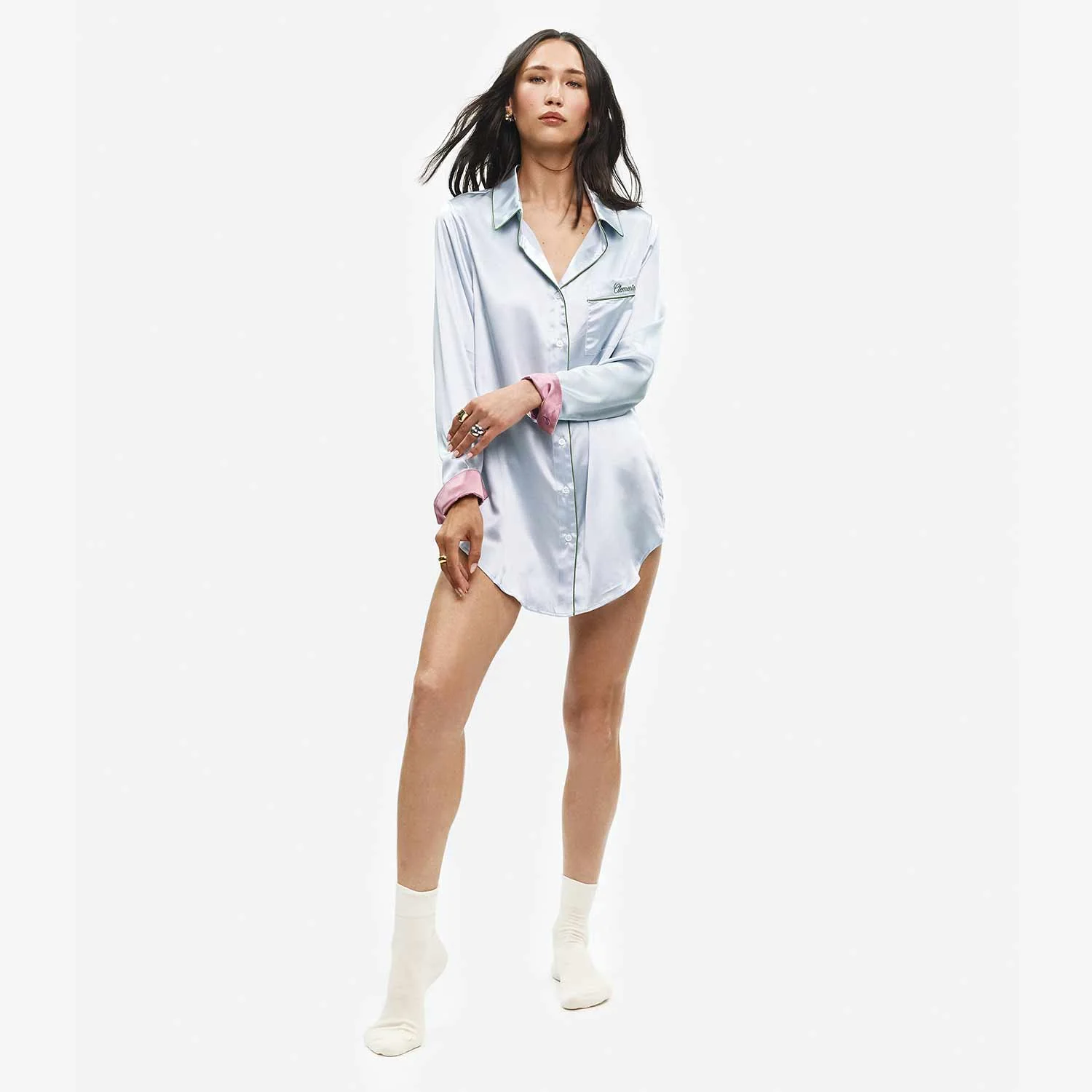 Organic Silk Long Pajama Shirt - Image 44