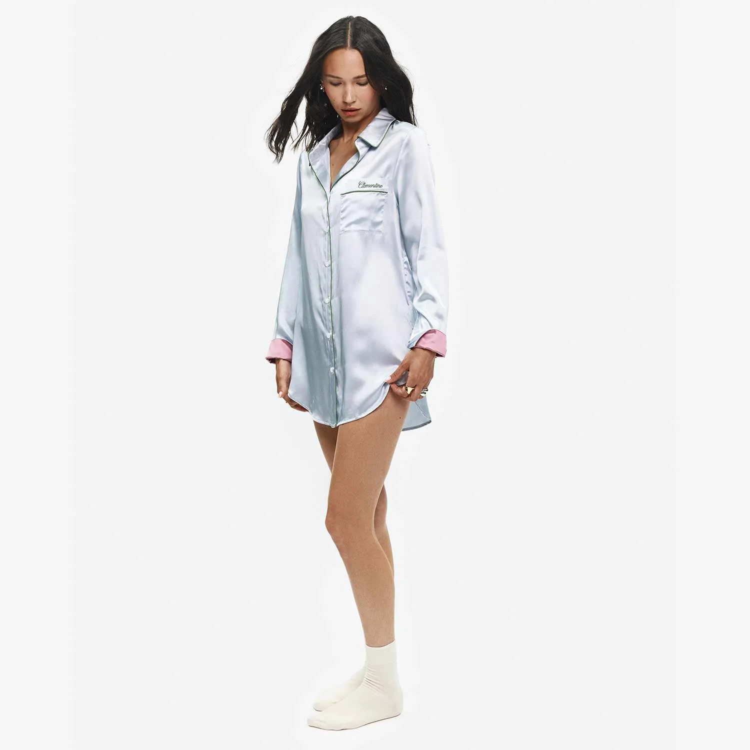 Organic Silk Long Pajama Shirt - Image 48